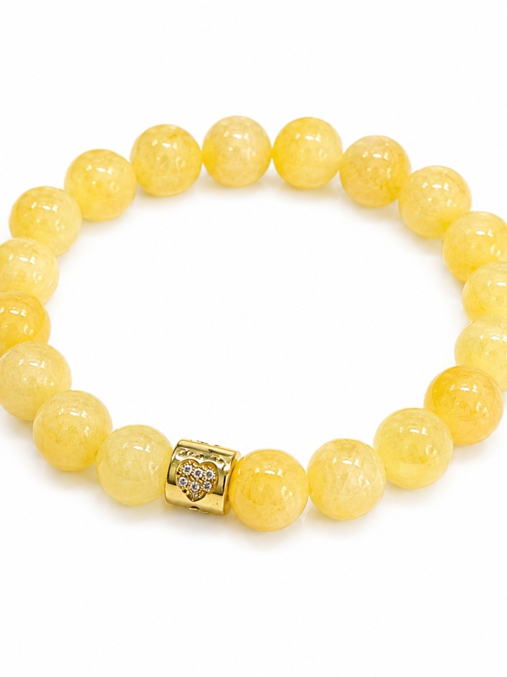 10 mn Yellow Calcite Beaded Stretch Bracelet with Gold Accent